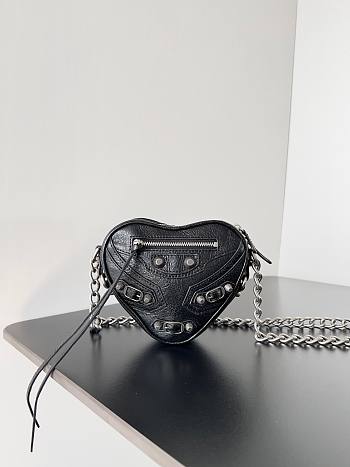 Balenciaga Women's Mini Le Cagole Heart leather Crossbody Bag Black