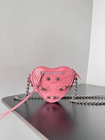Balenciaga Women's Mini Le Cagole Heart leather Crossbody Bag Pink