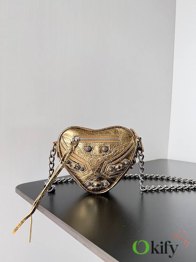 Balenciaga Women's Mini Le Cagole Heart leather Crossbody Bag Gold - 1
