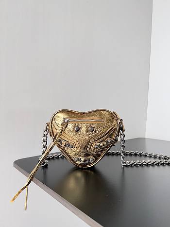 Balenciaga Women's Mini Le Cagole Heart leather Crossbody Bag Gold