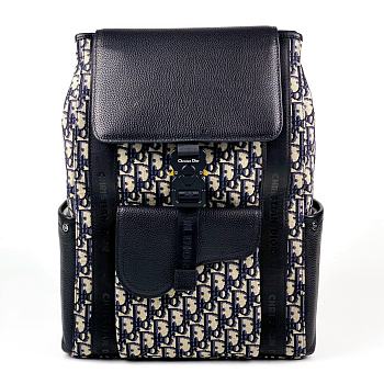 DIOR Essentials Saddle Backpack Beige and Black Dior Oblique Jacquard and Black Grained Calfskin