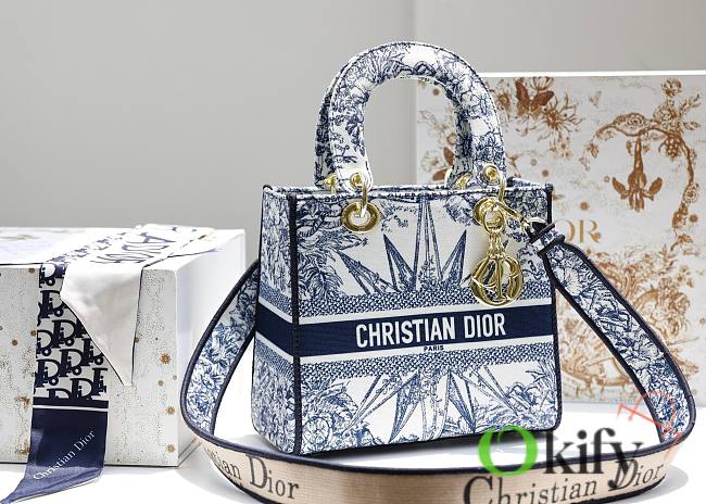 Okify Dior Medium Lady D-Lite Bag Blue Multicolor Rêve d'Infini Embroidery - 1