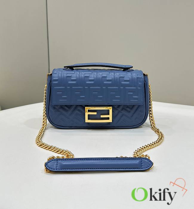 Okify Fendi Baguette Chain Midi Blue Nappa Leather Bag - 1