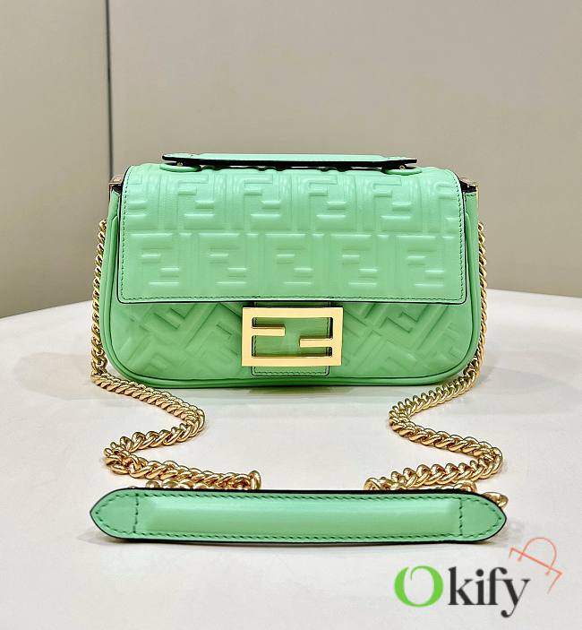 Okify Fendi Baguette Chain Midi Green Nappa Leather Bag - 1