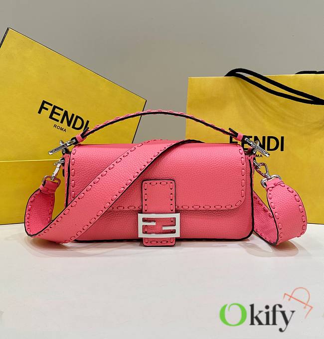 FENDI Baguette Pink Selleria bag with oversize topstitching - 1