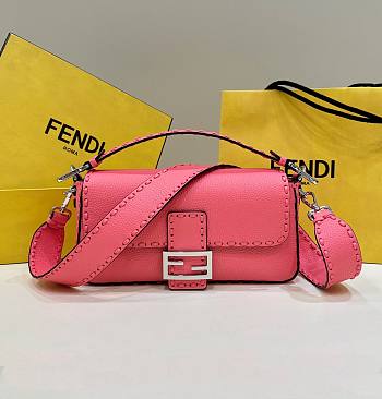 FENDI Baguette Pink Selleria bag with oversize topstitching