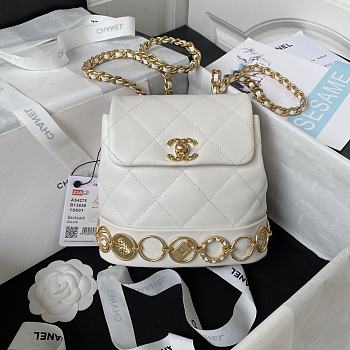 CC Small Backpack Calfskin & Gold-Tone Metal White Color