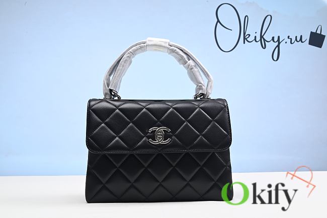 CC Lambskin Quilted Small Trendy CC Handle Bag Black - 1