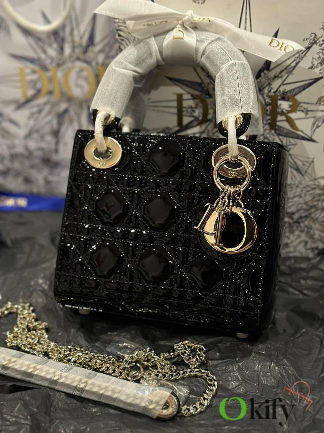 Dior Mini Lady Bag Black Patent Cannage Calfskin - 1