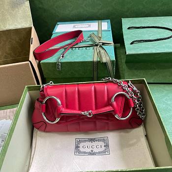 GUCCI Horsebit Chain Small Shoulder Bag Red Leather