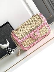 CC Beige/ Pink Raffia Small Flap Bag - 1