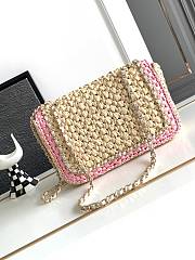 CC Beige/ Pink Raffia Small Flap Bag - 4