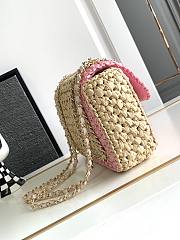 CC Beige/ Pink Raffia Small Flap Bag - 5