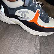 Chanel Nylon Calfskin Suede CC Sneakers “Navy White Orange Black” - 3