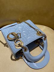 Okify Dior Mini Lady Bag Light Blue Patent Cannage Calfskin 17cm - 4