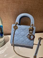 Okify Dior Mini Lady Bag Light Blue Patent Cannage Calfskin 17cm - 5