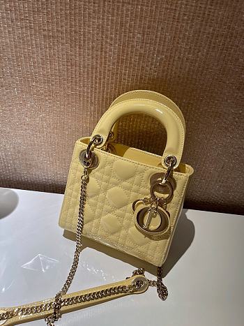 Okify Dior Mini Lady Bag Light Yellow Patent Cannage Calfskin 17cm