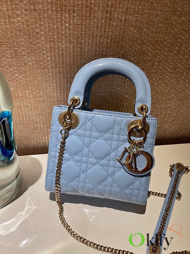 Okify Dior Mini Lady Bag Light Blue Patent Cannage Calfskin 17cm - 1
