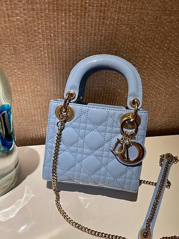 Okify Dior Mini Lady Bag Light Blue Patent Cannage Calfskin 17cm