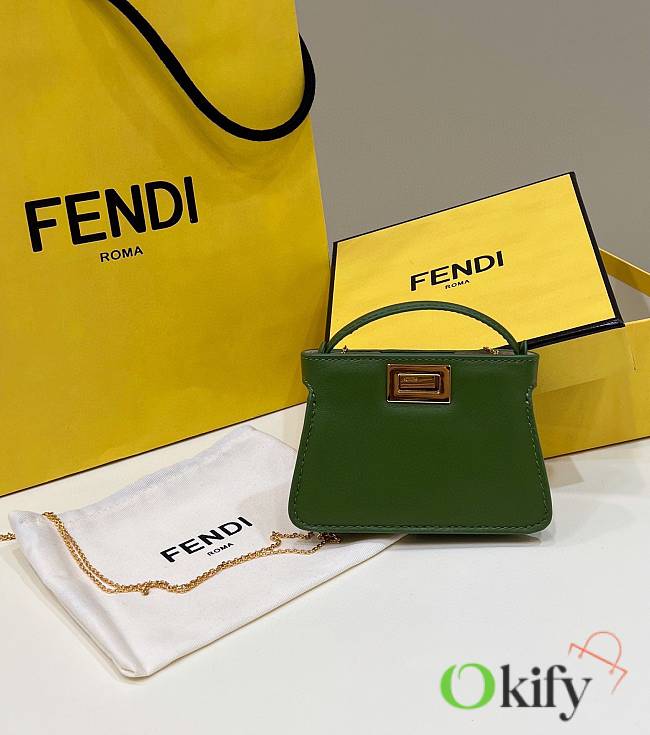 Okify Fendi Women Pico Peekaboo Charm Dark Green Leather Charm - 1