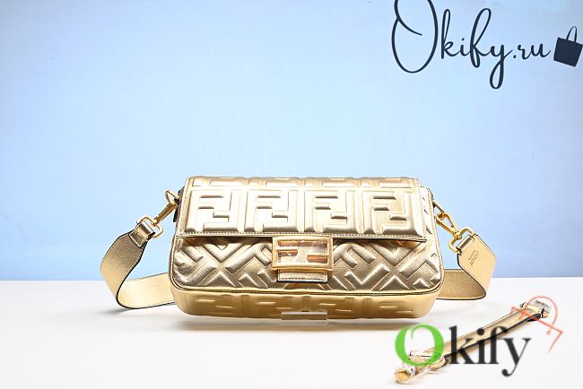 Okify Fendi Baguette Gold Leather Bag - 1