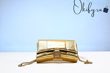  Balenciaga Hourglass Wallet on Chain Crocodile Embossed in Gold