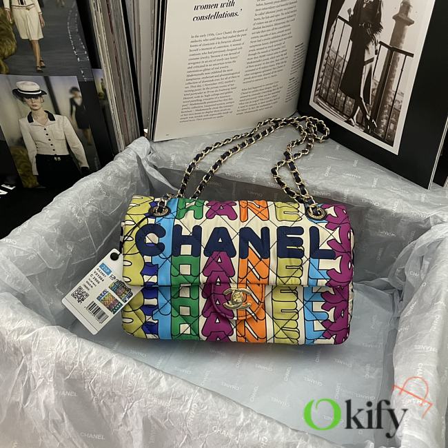 Okify CC Medium Flap Bag Multicolor Rainbow Logo Nylon Light Gold Hardware - 1