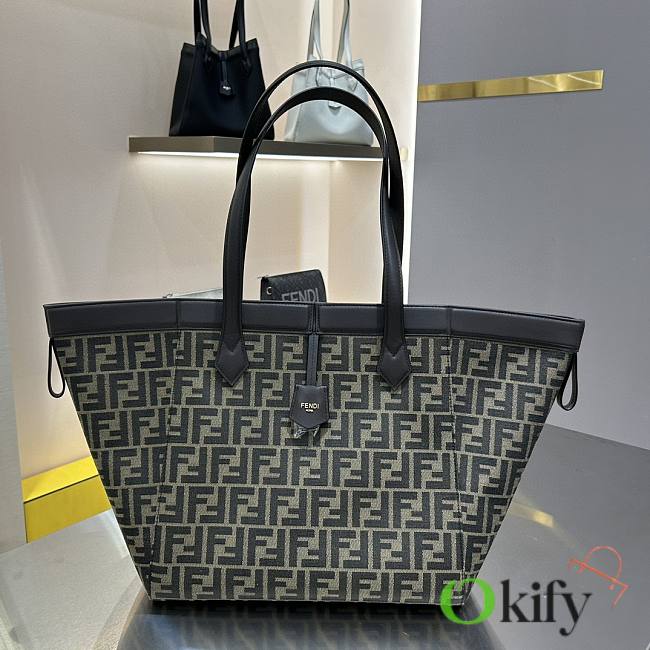 Okify Fendi Origami Medium Brown FF Jacquard Fabric Bag That Can Be Transformed - 1