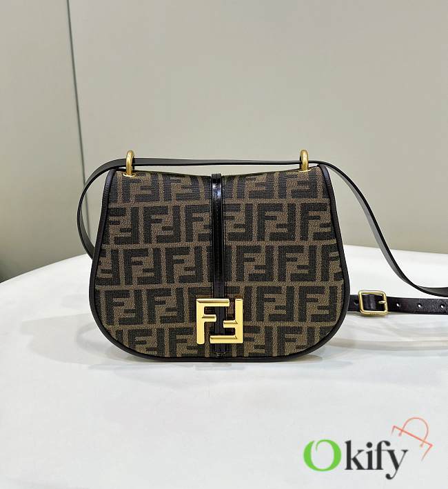 Okify Fendi C’mon Medium Brown FF Jacquard Fabric And Leather Bag 25cm - 1