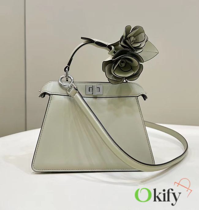 Okify Fendi Peekaboo Iseeu Petite Light Green Leather Bag With 3D Roses 20cm  - 1