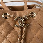 Okify CC Rolled Up Drawstring Bucket Bag Brown Caviar with Gold Hardware 20cm - 3