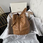 Okify CC Rolled Up Drawstring Bucket Bag Brown Caviar with Gold Hardware 20cm - 2
