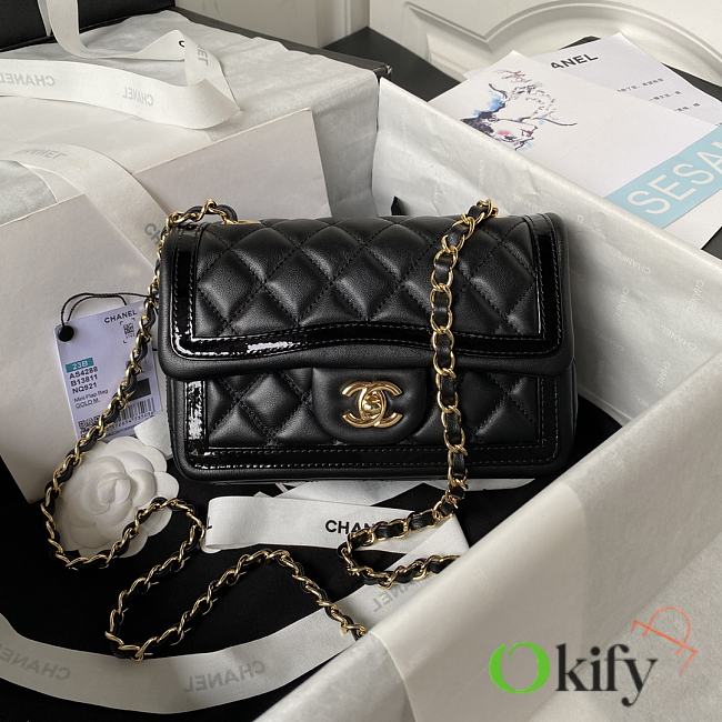 Okify CC Mini Flap Bag Lambskin Patent Calfskin & Gold-Tone Metal Black 20cm - 1