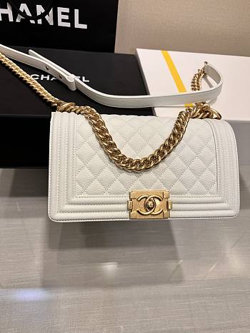 Okify CC Leboy Medium 25 Quilted White Caviar Gold Hardware