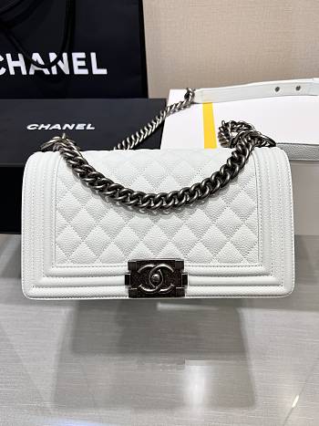 Okify CC Leboy Medium 25 Quilted White Caviar Silver Hardware