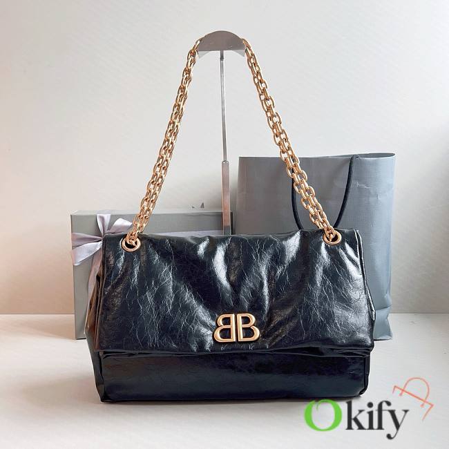 Okify Balenciaga Monaco Medium Chain Bag in Black Gold Hardware - 1