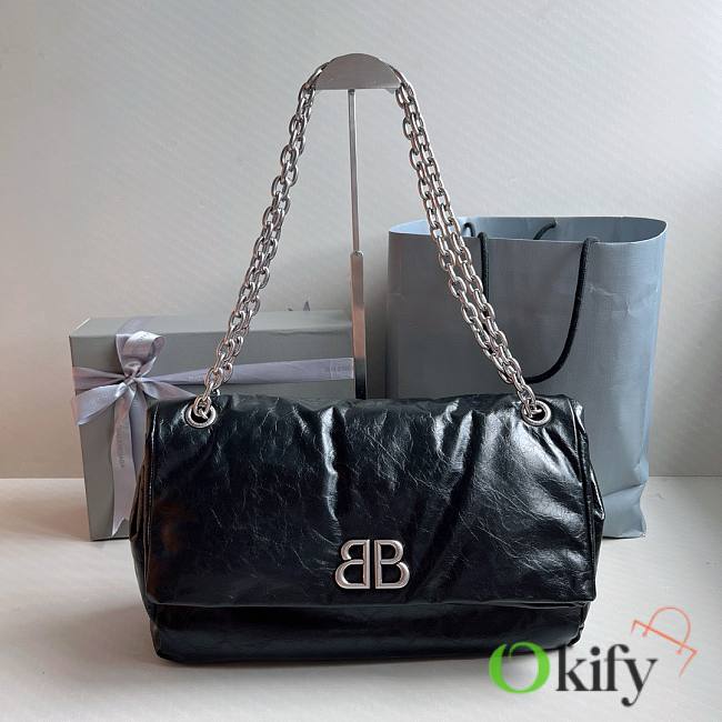 Okify Balenciaga Monaco Medium Chain Bag in Black Silver Hardware - 1
