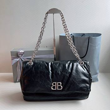 Okify Balenciaga Monaco Medium Chain Bag in Black Silver Hardware