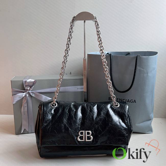 Okify Balenciaga Monaco Small Chain Bag in Black Silver Hardware - 1