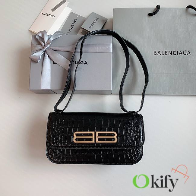 Okify Balenciaga Gossip Small Bag Crocodile Embossed in Black Gold Hardware - 1