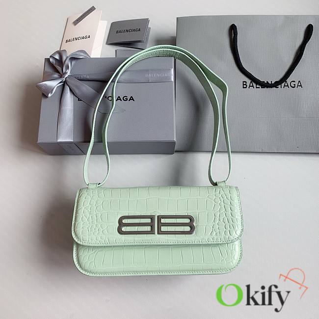 Okify Balenciaga Gossip Small Bag Crocodile Embossed in Light Green Silver Hardware - 1