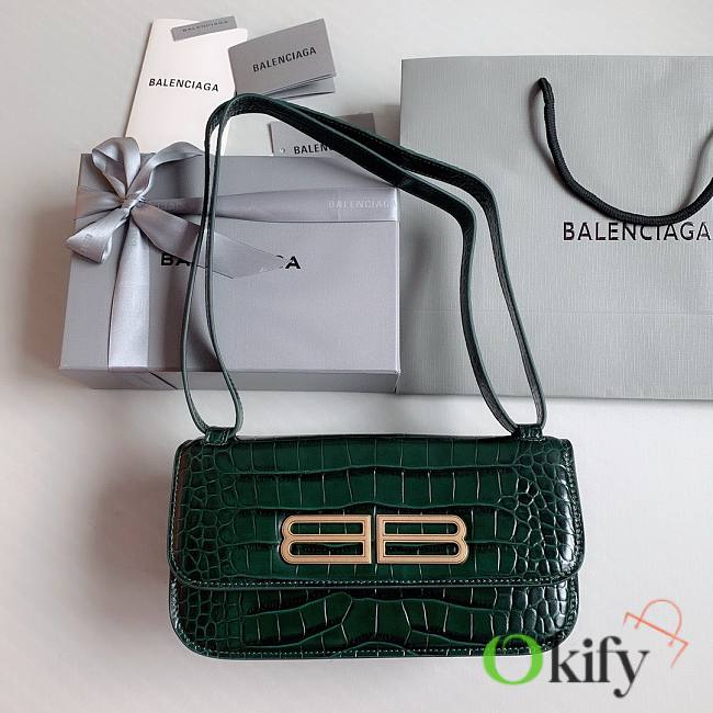 Okify Balenciaga Gossip Small Bag Crocodile Embossed in Green Gold Hardware - 1