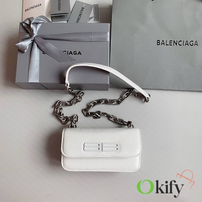 Okify Balenciaga Gossip XS Chain Shoulder Bag Crocodile Embossed in White White Hardware   - 1