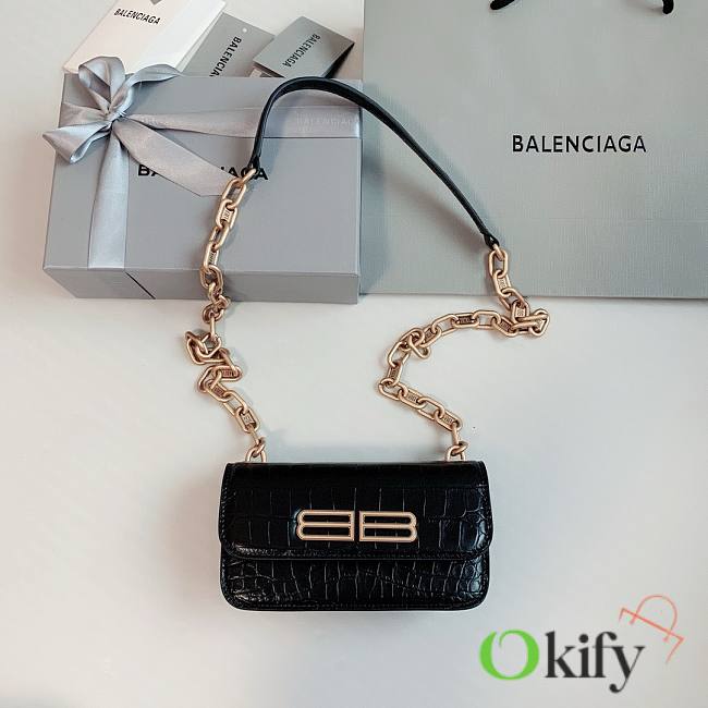 Okify Balenciaga Gossip XS Chain Shoulder Bag Crocodile Embossed in Black Gold Hardware - 1