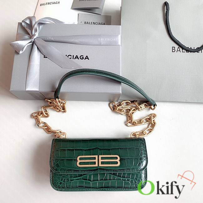 Okify Balenciaga Gossip XS Chain Shoulder Bag Crocodile Embossed in Green Gold Hardware - 1