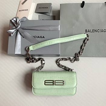 Okify Balenciaga Gossip XS Chain Shoulder Bag Crocodile Embossed in Light Green Silver Hardware