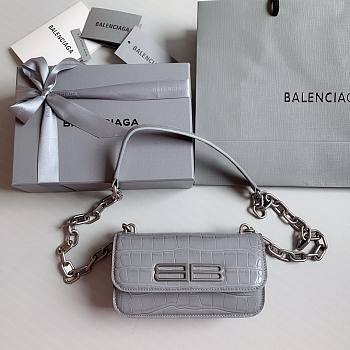 Okify Balenciaga Gossip XS Chain Shoulder Bag Crocodile Embossed in Gray Silver Hardware