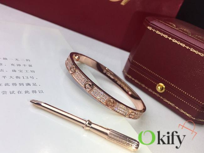 Okify Cartier Love Bracelet Diamond Paved 6.7 mm Rose Gold  - 1