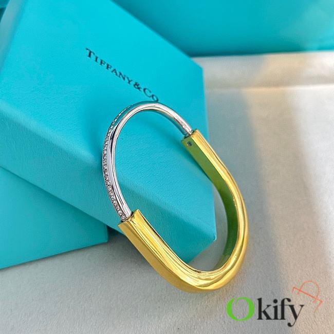 Okify Tiffany Bangle in Yellow and White Gold with Half Pave Diamonds - 1