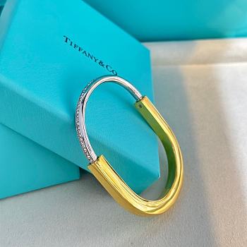 Okify Tiffany Bangle in Yellow and White Gold with Half Pave Diamonds
